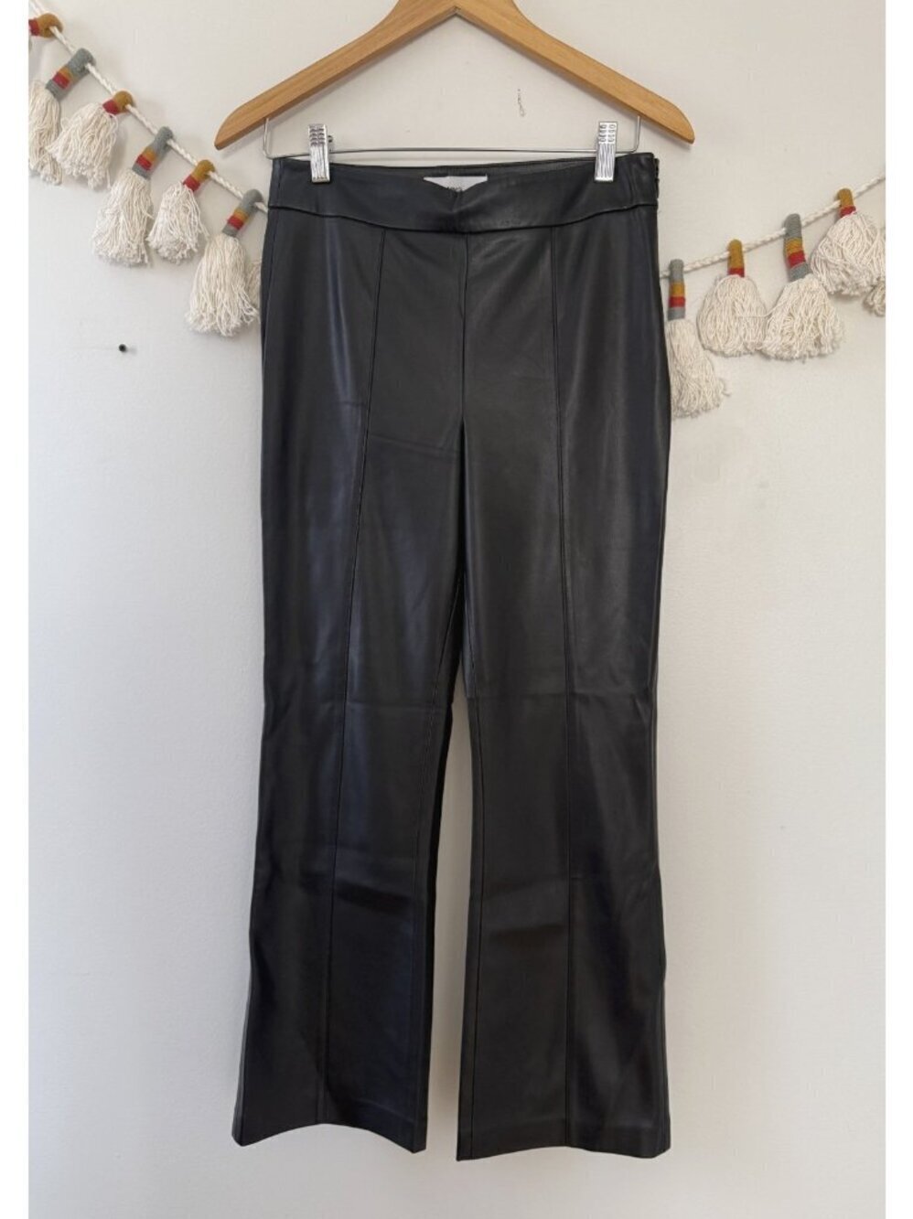 MNG Mango Faux Leather Black Straight Leg Pull On Pant Grunge Moto Fall Preppy 4